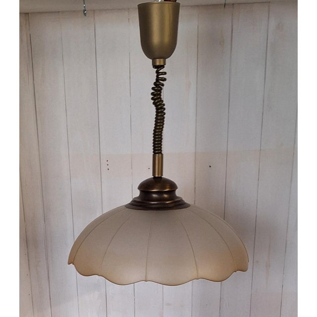 Height-Adjustable Brass Ceiling Lamp with Tinted Segmented Glass Shade, 1980s For Sale - Image 4 of 7