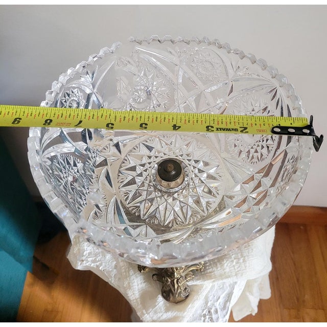 Vintage Cut Crystal Compote on Ornate Gilt Pedestal | Hollywood Regency Centerpiece | Rococo Crystal Fruit Bowl For Sale - Image 4 of 8