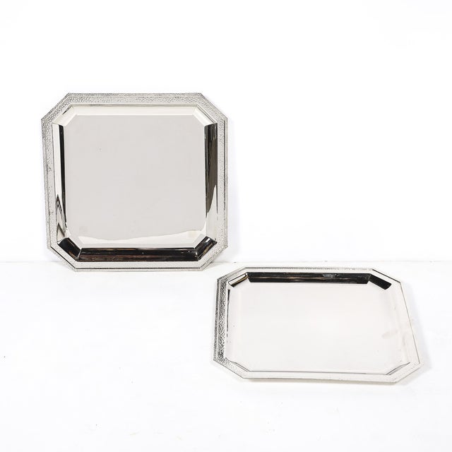 Set of Three Reed and Barton Silver Plate Trays With Hand-Hammered Detailing For Sale - Image 13 of 18