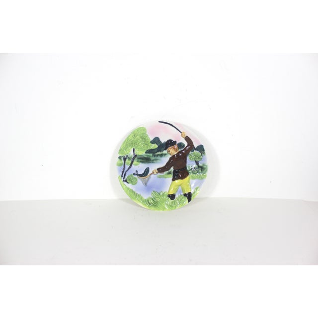 Cabin Vintage Hand Painted Ceramic Wall Hanging Fishing Plate Folk Art For Sale - Image 3 of 6