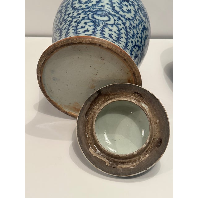 Antique Chinese Blue and White Lidded Wedding Jars -a Pair For Sale - Image 11 of 12