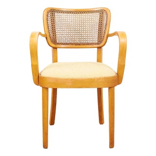 Wooden Chair with Caned Back and Fabric Seat from Horgenglarus, 1940s For Sale