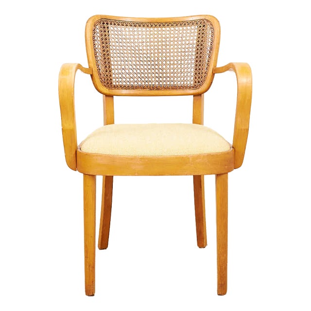 Wooden Chair with Caned Back and Fabric Seat from Horgenglarus, 1940s For Sale