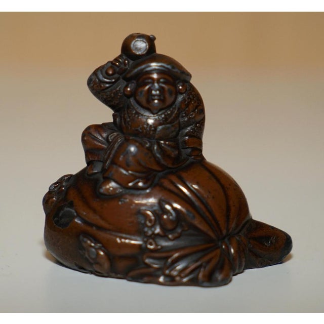 Japanese Bronze Buddha Statue of Him Sitting on a Sack Pouring Water, 1890s For Sale - Image 6 of 8
