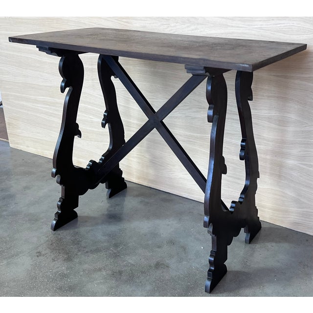 Baroque Antique Spanish Ebonized Baroque Side Table with Lyre Legs, 1890 For Sale - Image 3 of 13