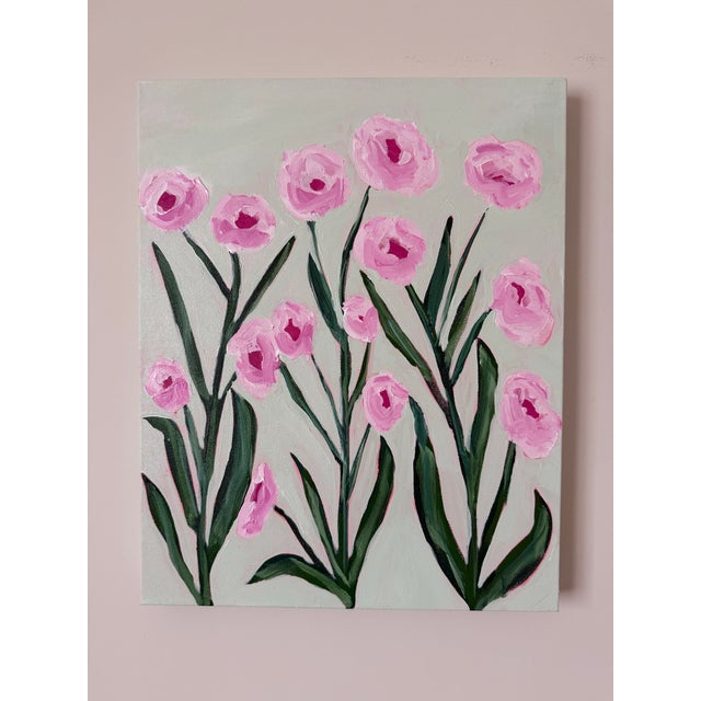 Modern Abstract Folk Art Floral Acrylic Painting, “Blooms of Tennessee,” Professional Stretched Canvas On Wood Frame,...
