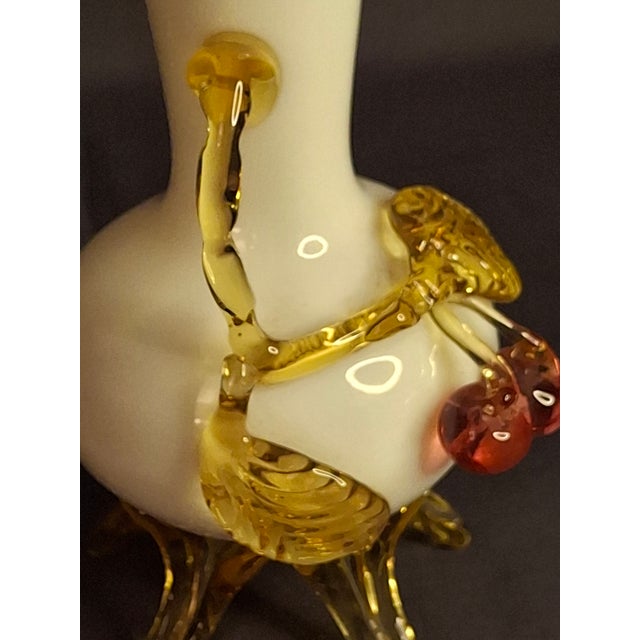 Antique Stevens & Williams Custard Uranium Glass Vase Applied Cherries Victorian C. 1880s For Sale In Boston - Image 6 of 18