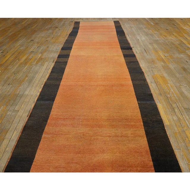 Modern 1950s Orange Open Field Vintage Turkish Anatolian Runner Carpet 4'3" X 18'8" Knotted Wool Rug For Sale - Image 3 of 9