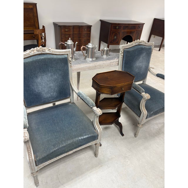 Pair of Louis XVI-style (Neoclassical) French Arm Chairs, Late 19th Century For Sale - Image 9 of 11