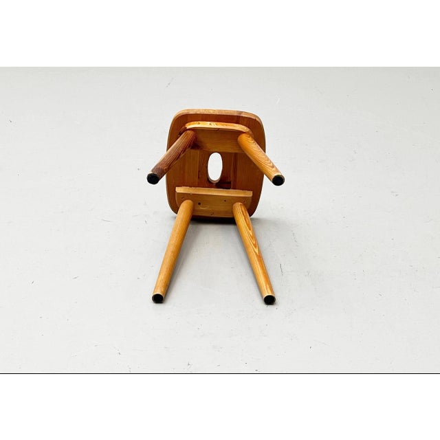 Swiss Wooden Quadripod Stool in Pine For Sale - Image 11 of 16