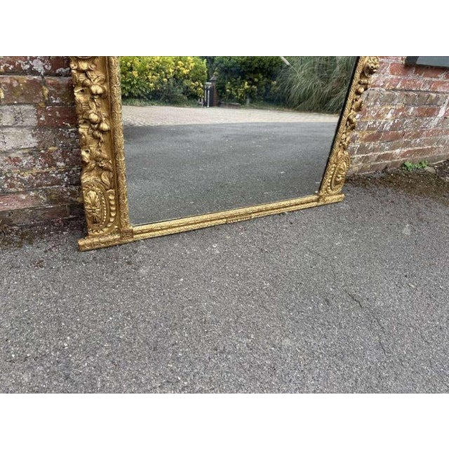 Large Antique English Carved Wood Gilt Overmantle Mirror, 1800s For Sale - Image 4 of 8