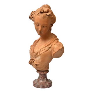 Terracotta Bust on a Marble Base Bust of a Virgin For Sale
