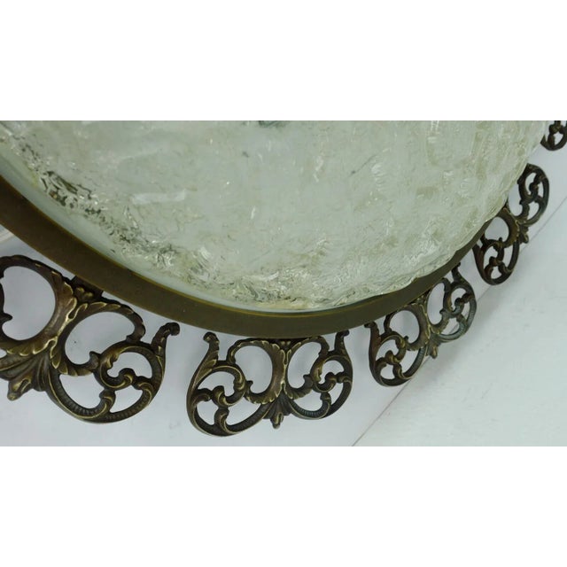 Metal Large Hollywood Regency Ice Glass Ceiling Lamp with Brass Frame, 1970s For Sale - Image 7 of 11