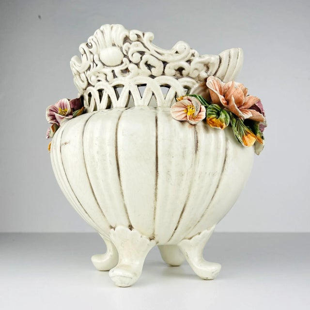 Ceramic Vase with Flowers, Italy, 1950s For Sale - Image 3 of 11