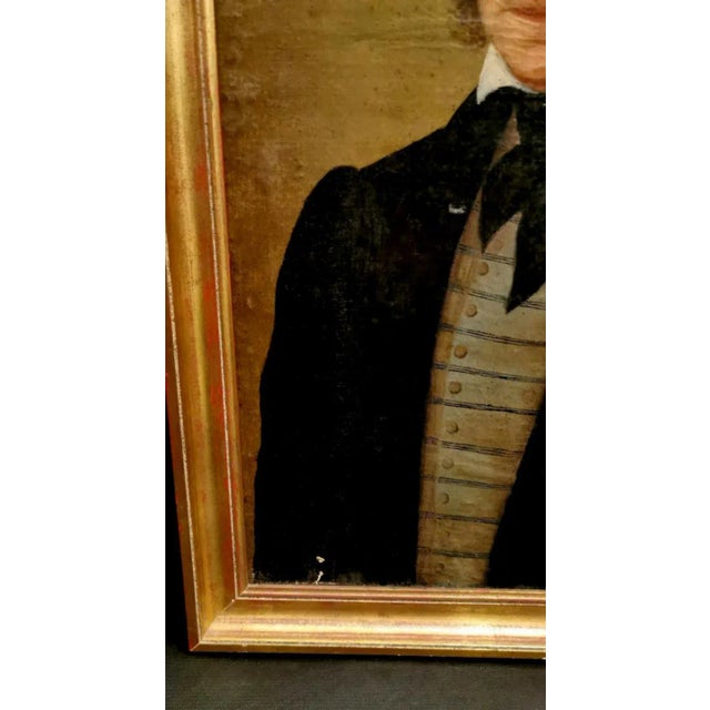 Textile French Portrait of Nobleman Painting With Golden Frame For Sale - Image 7 of 11