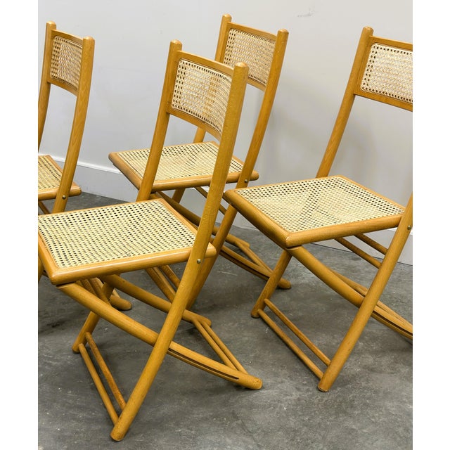 Brown Mid-Century Belgian Folding Chairs in Wood and Hand-Woven Cane, Set of 4 For Sale - Image 8 of 15