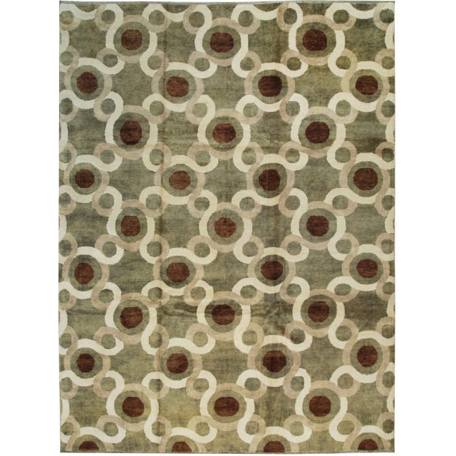 2020s 9x12 Talia Artistic Green Geometric Contemporary Chinese Hand Knotted Wool Rug For Sale - Image 5 of 7