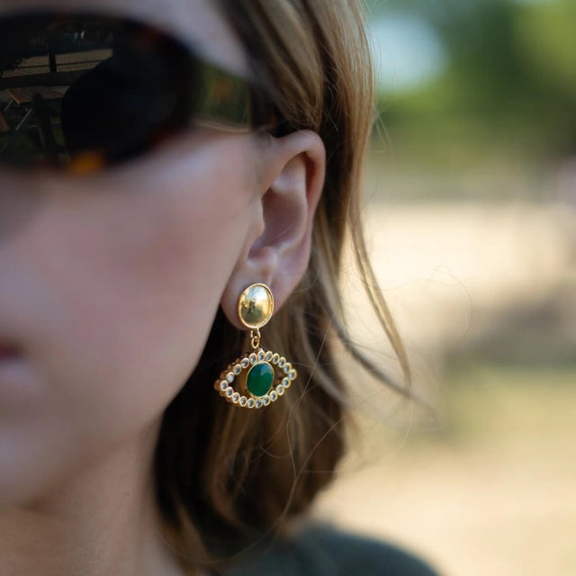 Emerald Harmony Eye Earrings, A Pair For Sale - Image 4 of 8