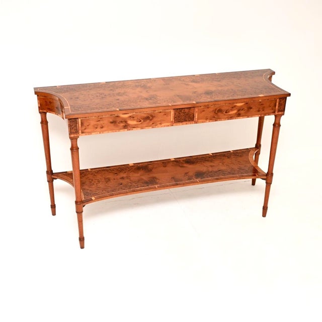 Large Antique Inlaid Yew Wood Console Table, 1930 For Sale - Image 11 of 11