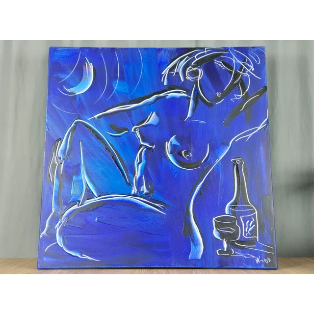 Mark Kasav Original Painting on Canvas "Blue Moon Nude" Woman, 30" X 30" For Sale - Image 14 of 14