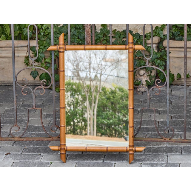 Faux Bamboo Walnut Mirror with Original Glass, French circa 1900 For Sale - Image 4 of 12