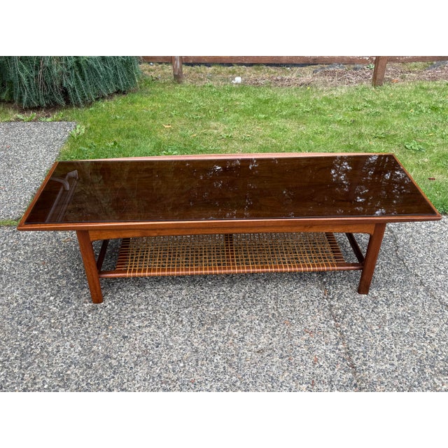 Scandinavian Mid Century Modern Teak & Rattan Coffee Table by Dux Large walnut & afromosia two tier coffee table by Dux,...