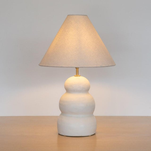Spanish Large Ceramic Wave Lamp, Linen Shade For Sale - Image 3 of 12