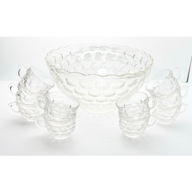 1960s Vintage 11-Piece Glass Punch Bowl Set, 10 Cups 6oz, Thumbprint Design Good vintage condition. No chips, cracks, or...