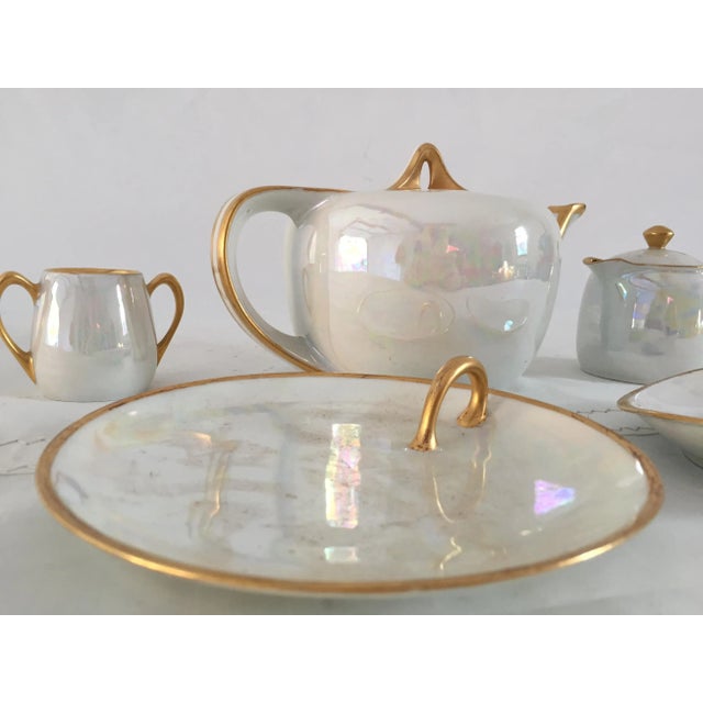 Luster Porcelain Gilded Rim Serving Set For Sale - Image 4 of 7