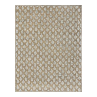 Rug & Kilim’s Oversized Block Print Rug in Beige with White and Blue Floral Pattern - 13x19 For Sale
