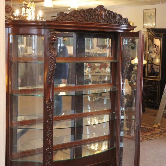 Oversized Rj Horner Deeply Figural Griffin & Floral Carved Oak China Cabinet, Attributed For Sale - Image 10 of 17