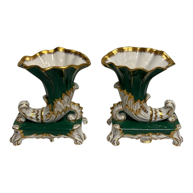 1940's Amoges Porcelain Cornucopia Vases, a Pair For Sale