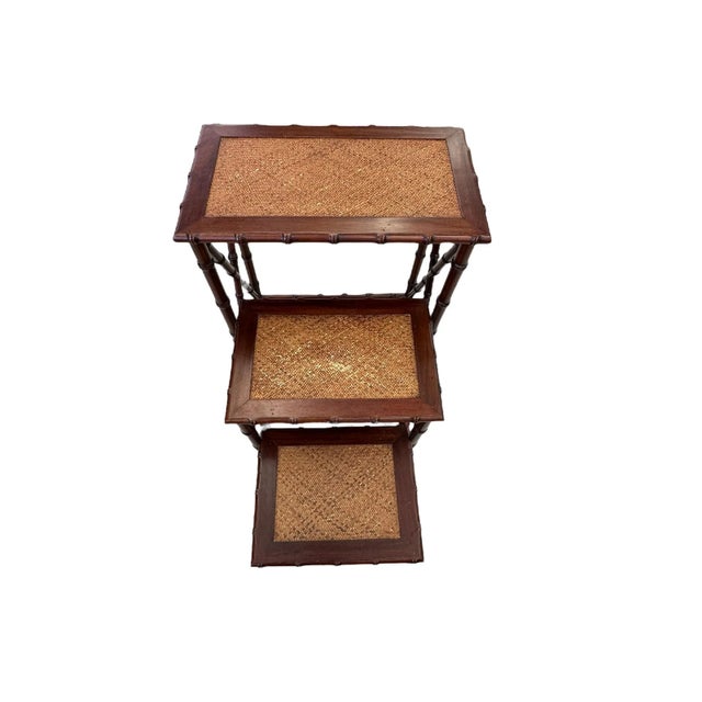 Mid 20th Century Faux Bamboo and Woven Rattan Library Stair For Sale In New York - Image 6 of 12