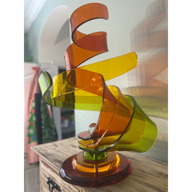 Signed Haziza Studio Lucite Ribbon Sculpture, Israel, C. 1990, 27” For Sale - Image 15 of 17