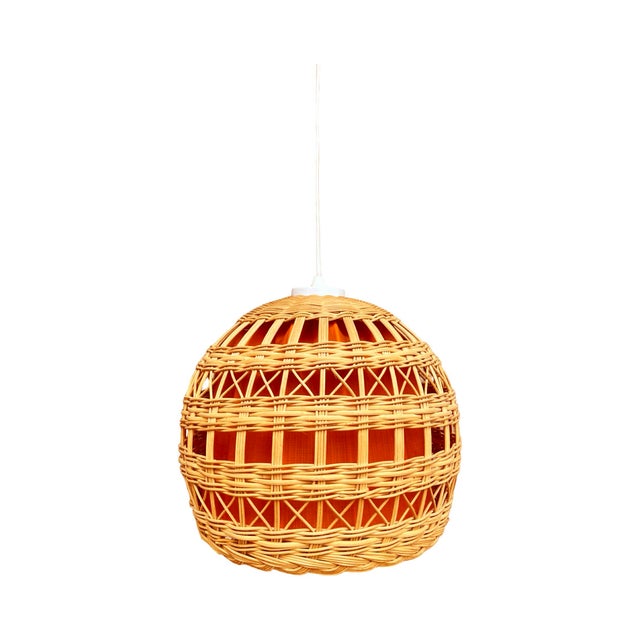 Ceiling Lamp With Wicker Shade, Poland 1960s For Sale - Image 6 of 12