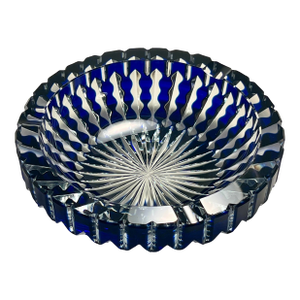 Vintage Moser Glass Czech Republic Cobalt Blue Cut to Clear Crystal Ashtray