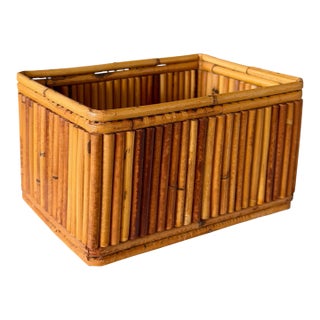 Vintage Boho Coastal Pencil Reed Rattan Storage Basket Box by Marco Basketware For Sale
