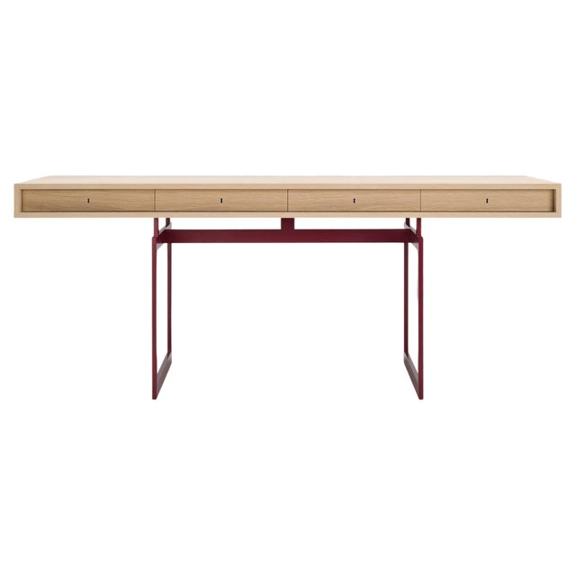 Red and White Stained Oak Office Desk by Bodil Kjaer for Karakter For Sale