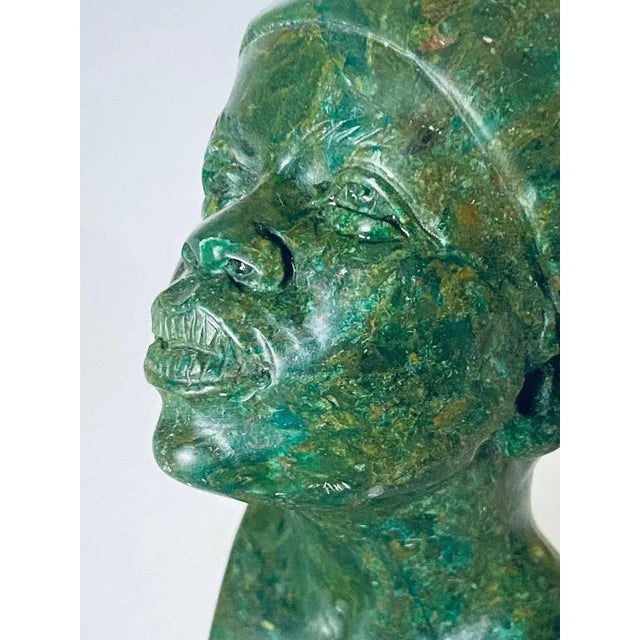 Carved Malchite Head Sculpture, 1950s For Sale - Image 3 of 8