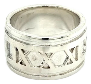 1990s Tiffany & Co Estate Atlas Ring Size 4 Silver 11 mm, Size 4