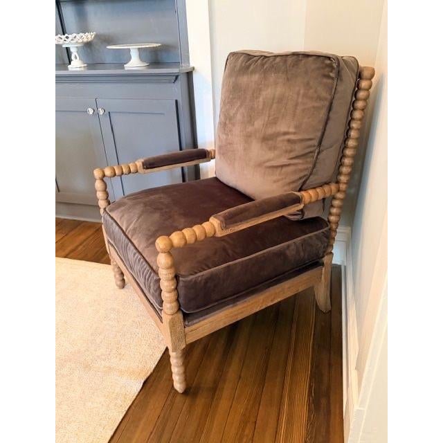 Traditional Velvet Spindle Arm Chair For Sale - Image 3 of 6