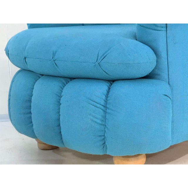 Textile Post Modern Biscuit Tufted Pair Turquoise Lounge Chairs, 1980 For Sale - Image 7 of 9
