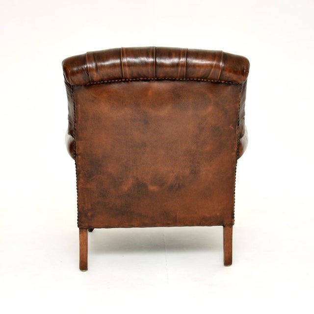Wood Antique Edwardian Leather Armchair, 1890s For Sale - Image 7 of 11