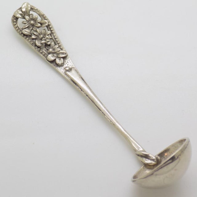 Vintage Italian Handmade Silver Mini Olive Ladle with Flower Handling, 1980s For Sale - Image 3 of 11
