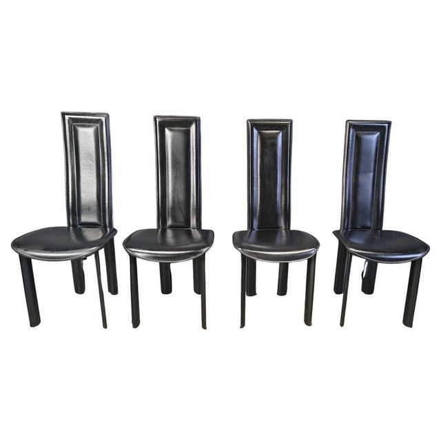 Vintage Black Leather Dining Chairs, 1980s, Set of 4 For Sale - Image 17 of 17