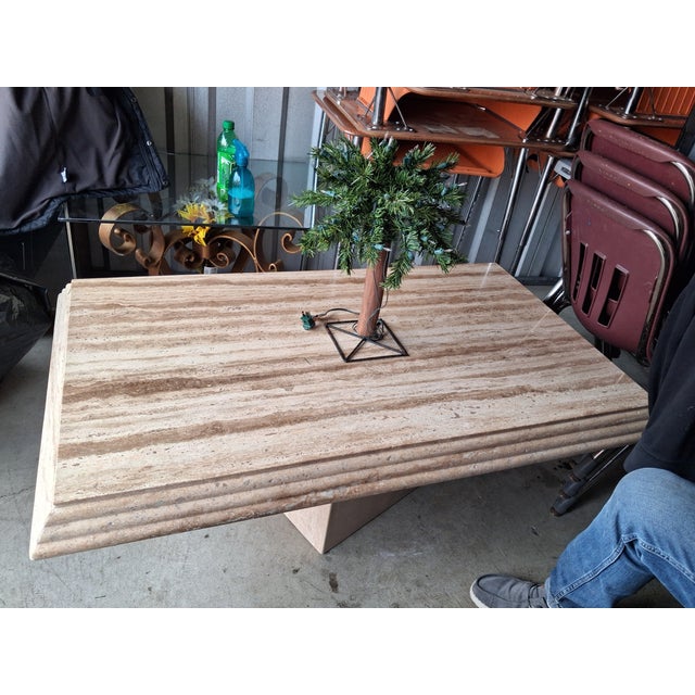 Postmodern Vintage Postmodern Italian Travertine Coffee Table – Triple Tiered Edge For Sale - Image 3 of 3