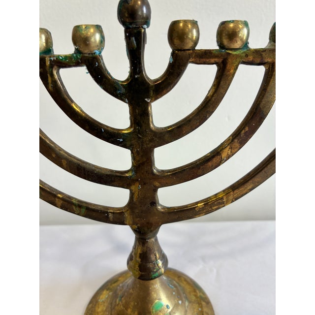 Vintage Brass Hanukkah Menorah With Nine Candle Holders For Sale - Image 4 of 15