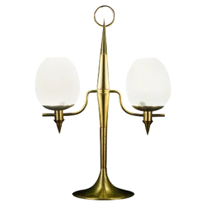 Brass and Opaline Murano Glass Table Lamp