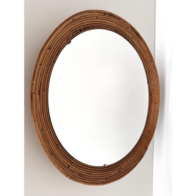Mid-Century Italian Circular Rattan Wall Mirror in the style of Vivai Del Sud, 1960s For Sale - Image 16 of 16