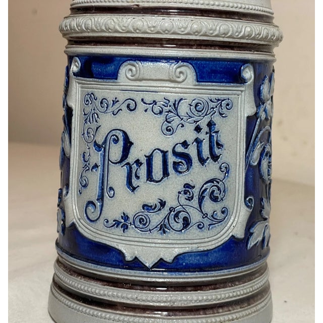 Metal Antique Handmade Westerwald German Prosit Pottery Pewter Lidded Beer Stein Mug For Sale - Image 7 of 12